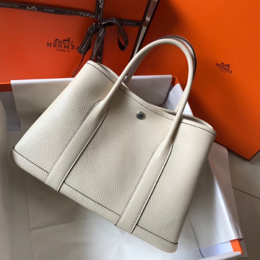 Hermes Garden Party 36cm Tote Handbag In Cream White Clemence Leather